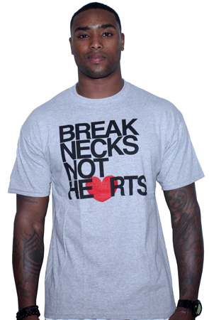 Break Necks Not Hearts Tee Shirt by AiReal in Sports Gray